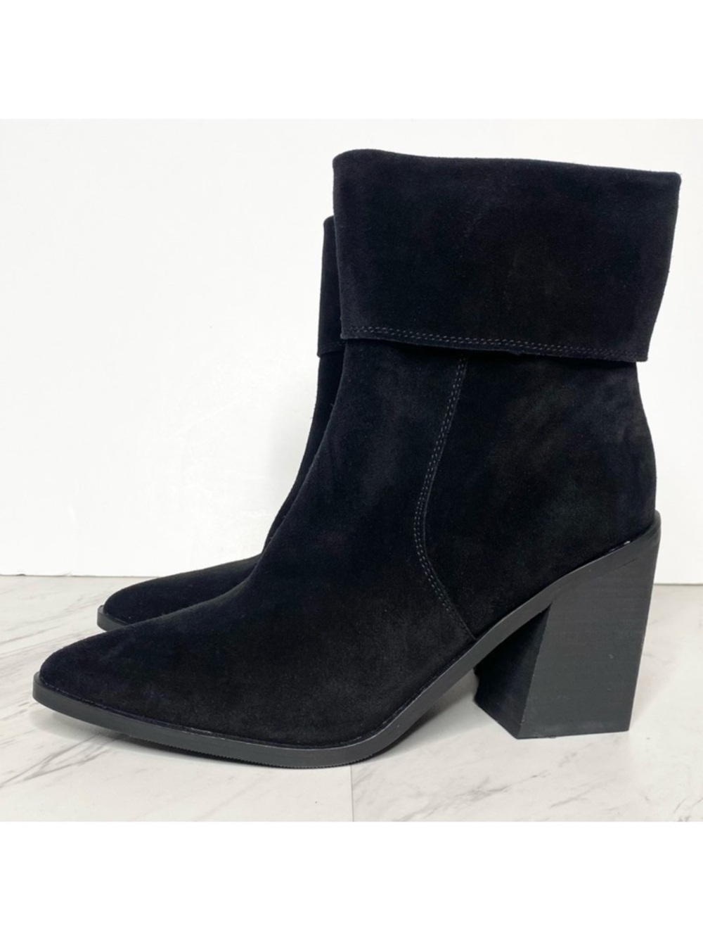 Blondo Sidnee Black Suede Heeled Bootie 7